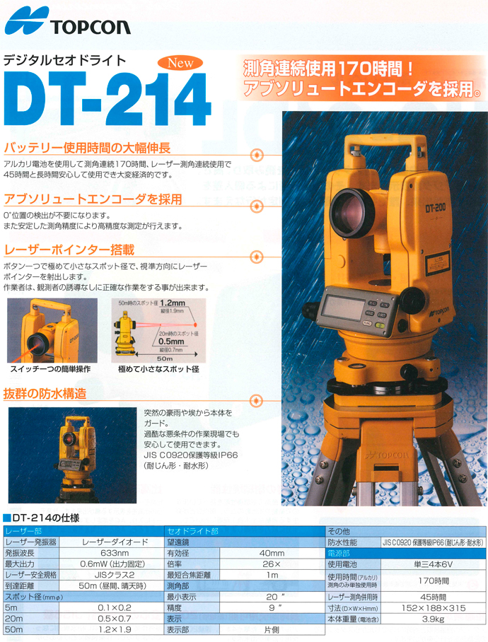 トプコン製デジタルセオドライトDT-214(三脚付) メイン