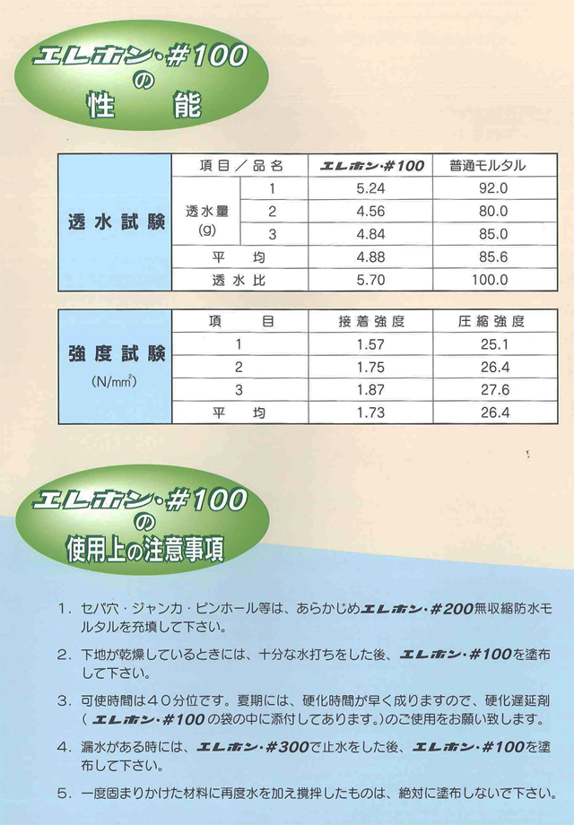 特殊モルタル 無機質浸透性 防水材 #100 25kg入 +シ－ラー 2kg エレホン化成工業