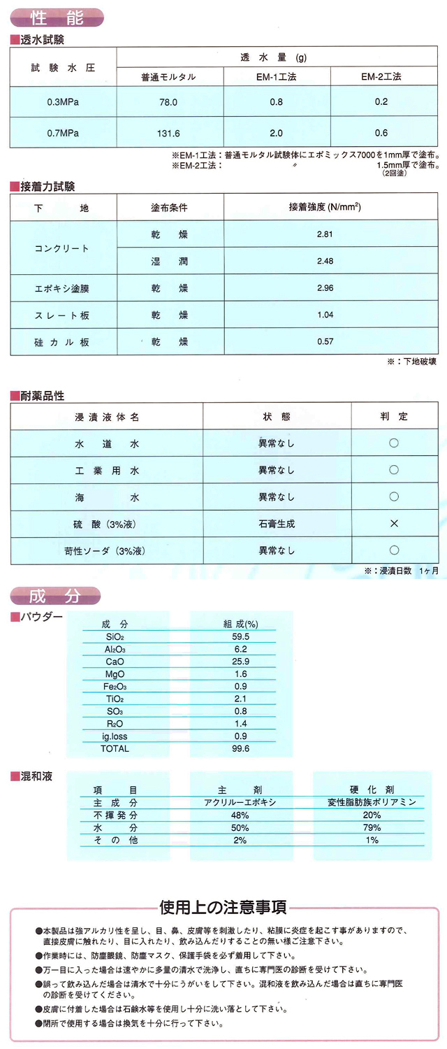 特殊モルタル 複合塗膜防水材 エポミックス7000用EMパウダー 10kg エレホン化成工業 水性エポキシ樹脂