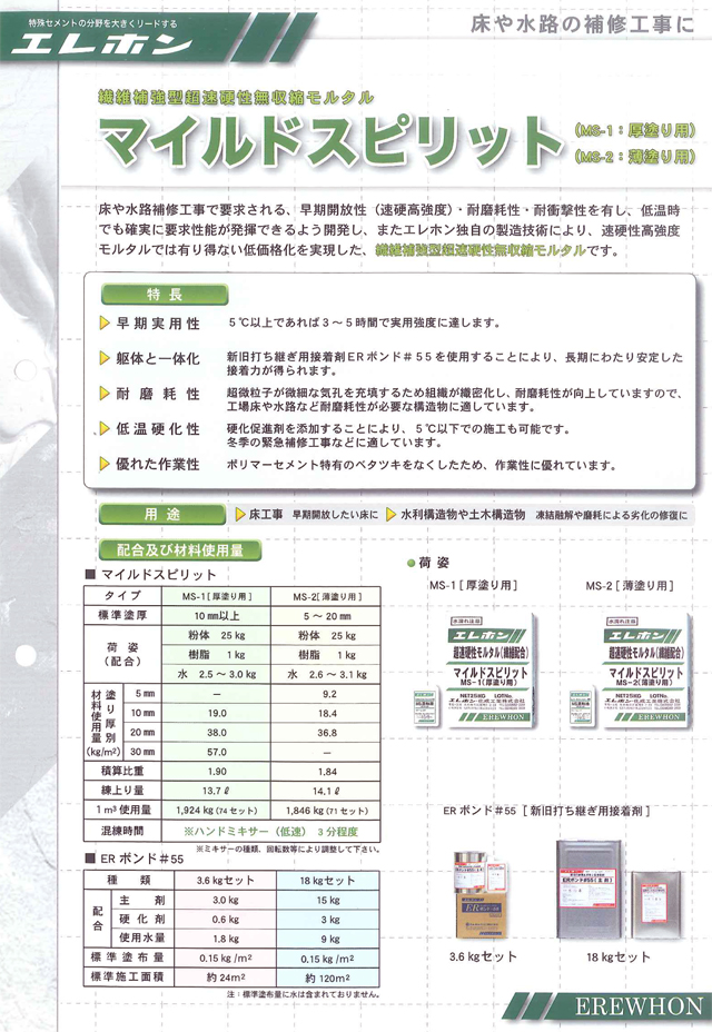 贈与 マイルドスピリットMS EG 20kg 超速硬無収縮一材型ポリマーセメントモルタル エレホン化成工業