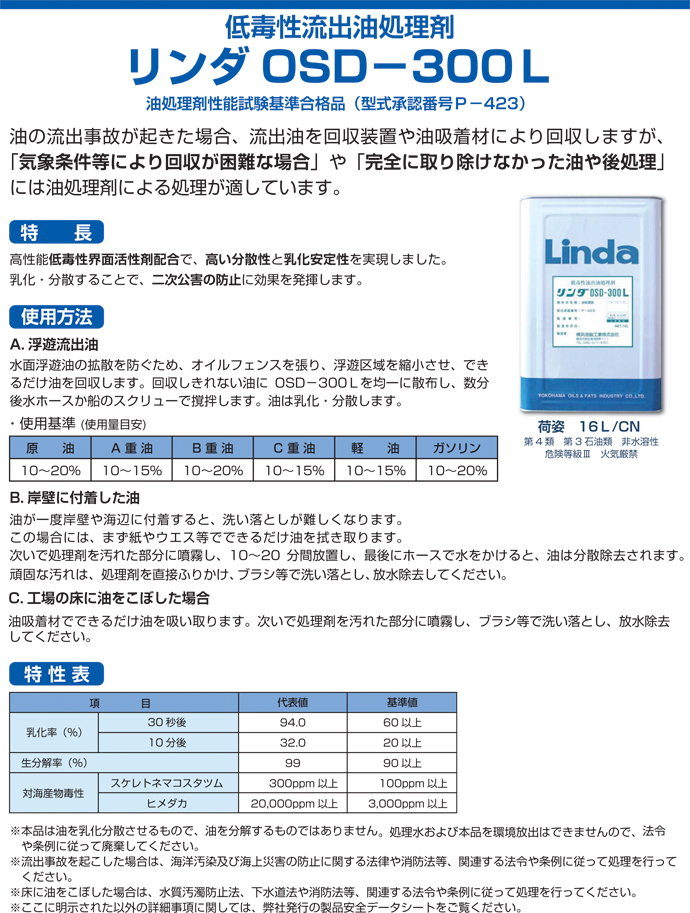 低毒性流出油処理剤OSD-300L　メイン