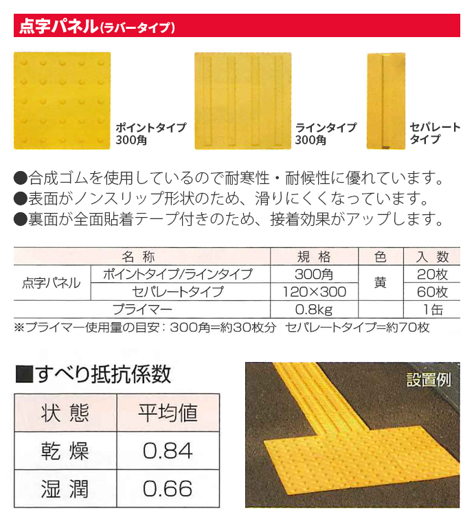 点字パネル ラバータイプ セパレートタイプ 120×300 黄 60枚 アラオ