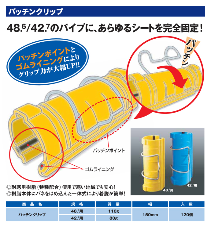 パッチンクリップ 120個 42.7φ 青 アラオ