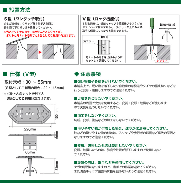 コンクリート側溝ふた用 溝蓋キャップ 樹脂製 1個 限定色 [側溝フタ 側溝カバー セーフティー 側溝蓋]