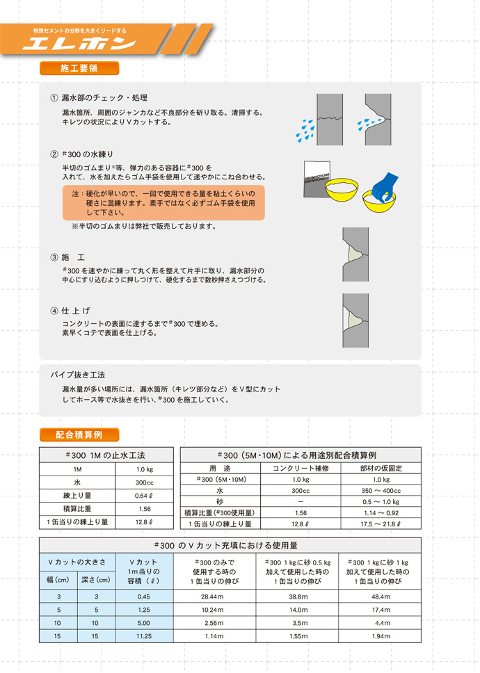 特殊モルタル 止水セメント #300 20kg入 エレホン化成工業