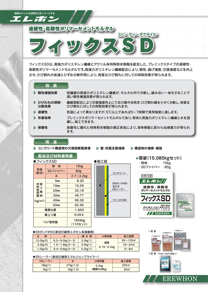 速硬性・高靭性ポリマーセメントモルタル フィックスSD 15.09kg 速硬性・高靭性ポリマーセメントモルタル フィックスSD 15.09kg