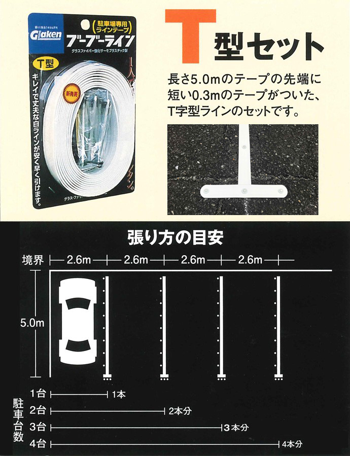 駐車場ラインテープ ブーブーラインT型 BBL4-T1 4cm幅 Glaken 工事資材通販ショップ ガテン市場