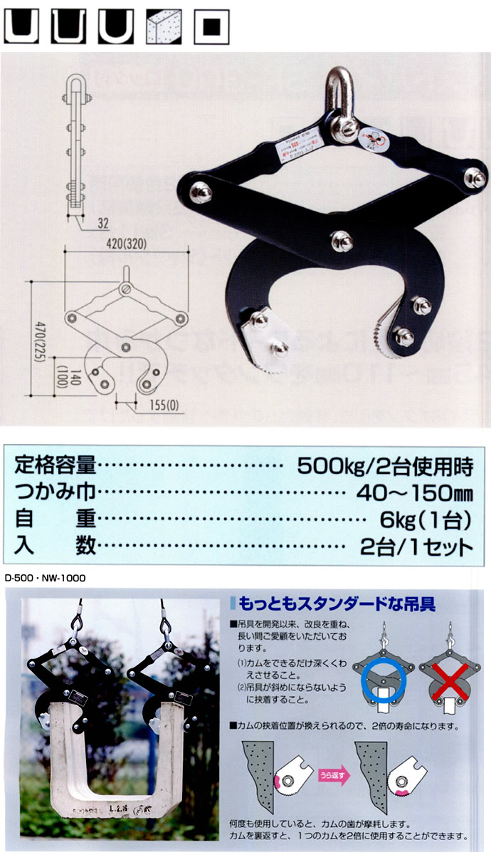 U字溝の吊上げ工具 マシンバイス D-500 2台1セット サンキョウ・トレーディング