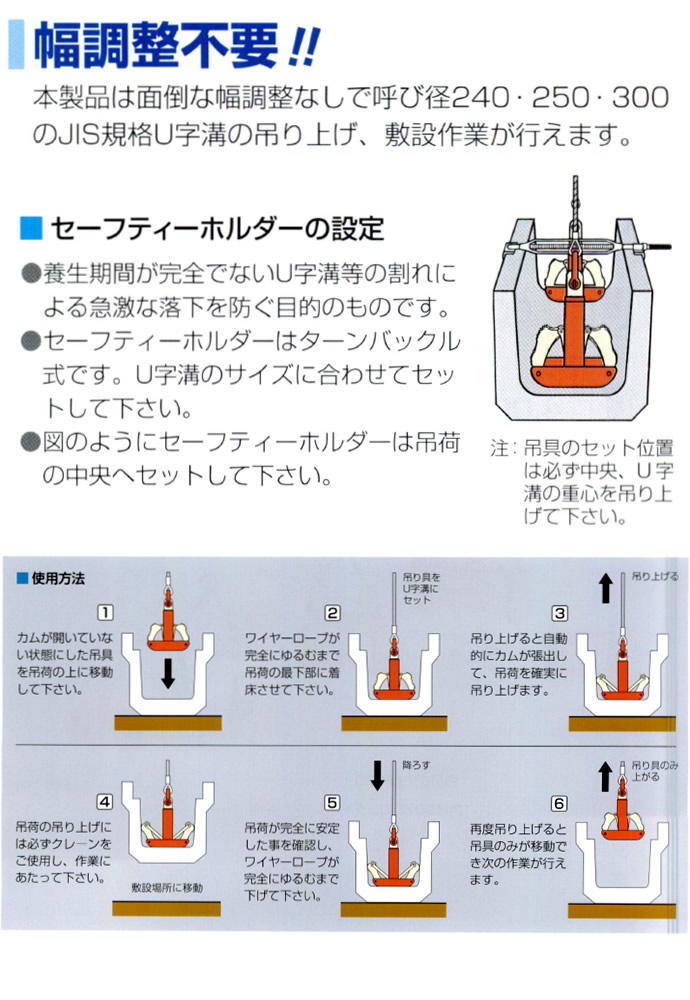 U字溝の吊上げ工具 内吊ジャスト 300オートサンキョウ・トレーディング