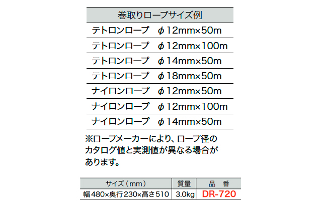 現場用ロープの巻取り ロープリール タテ型リール DR-720 デンサン DENSAN