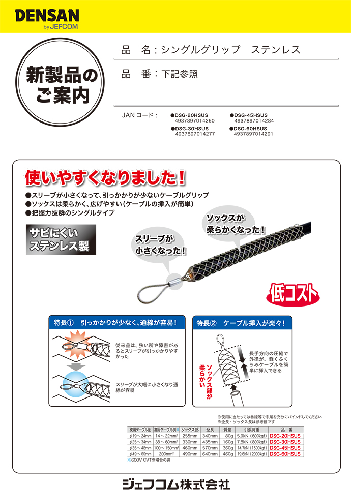 男性に人気！ ジェフコム デンサン DSGK-45 シングルグリップ 貫通型