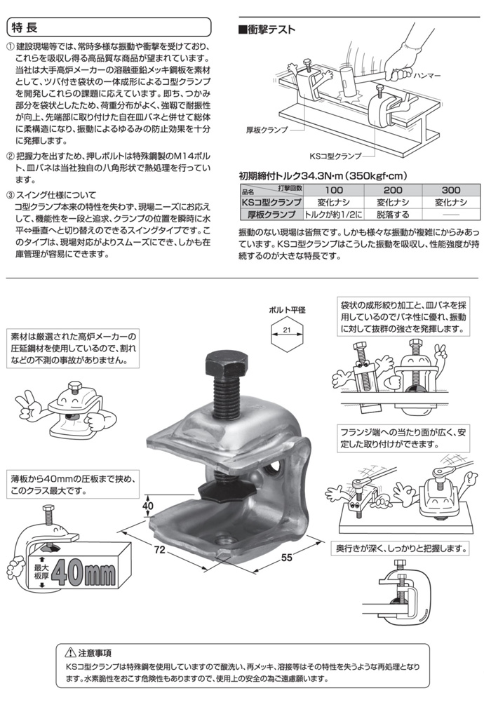 KSコ型クランプ 2型自在型 1301200 20個入 国元商会