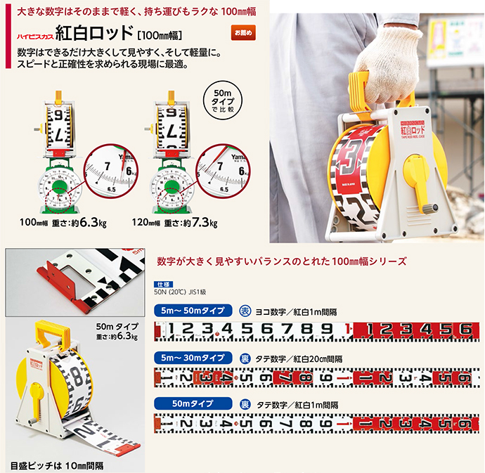 紅白ロッド100巾 10m Sケース付 HK10-10S 表ヨコ1m／裏タテ20cm紅白 ハイビスカス 工事資材通販ショップ ガテン市場