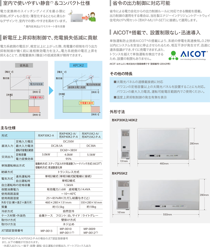 オムロン 太陽光発電システム用パワーコンディショナ KPシリーズ 5.5kW