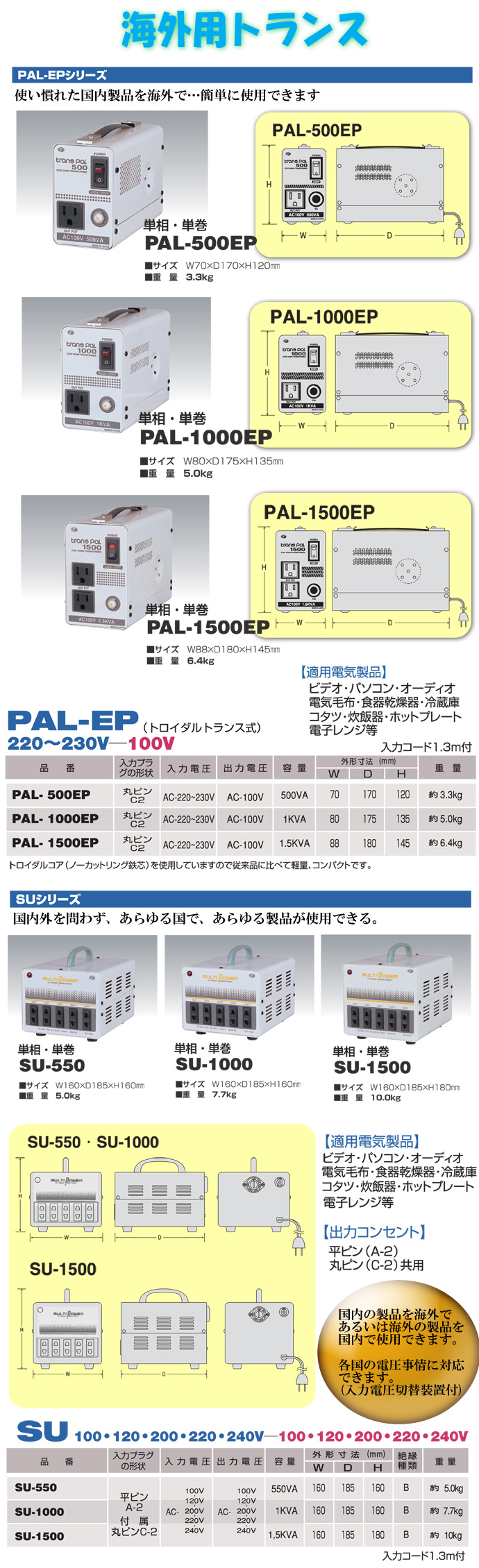 海外トランスPAL・EPシリーズ