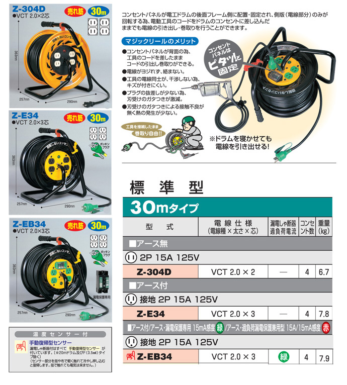 日動工業/NICHIDO マジックリール(屋内型) 100V 標準型30mタイプ