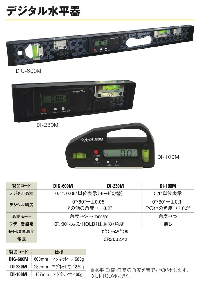 デジタル水平器 600mm マグネット付 DIG-600M