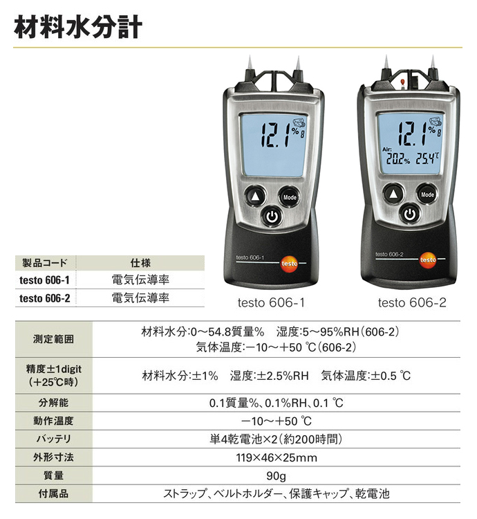 testo 606-2 ポケットライン 材料水分計 (温湿度センサ付) オンラインストア DIY、工具