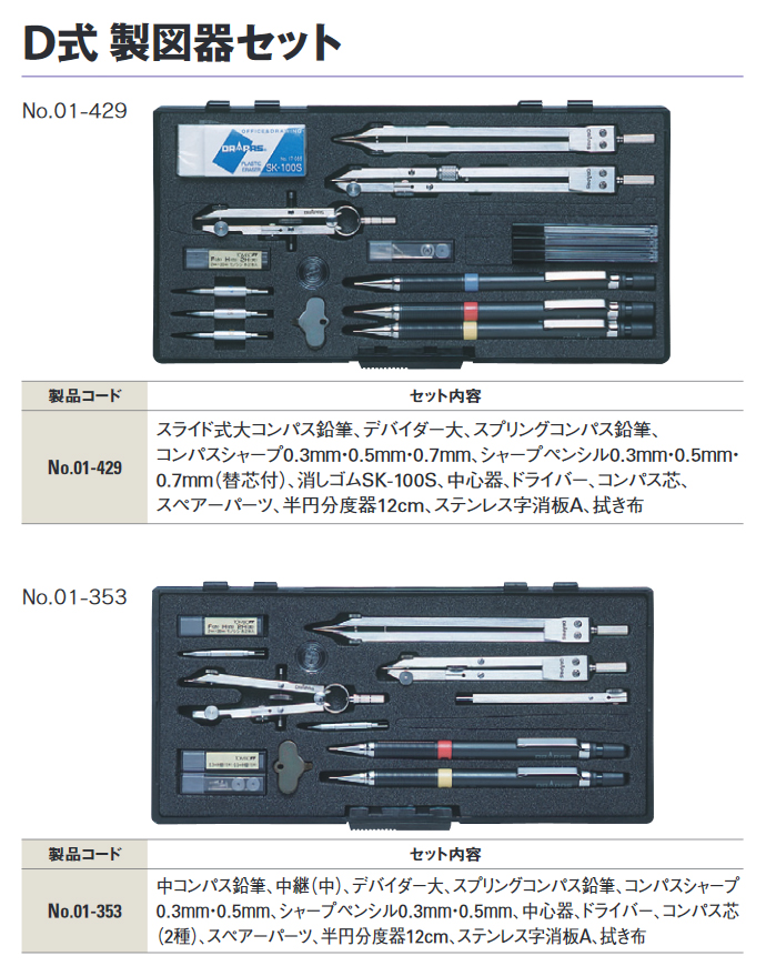 送料無料】D式 製図器セット オール・イン・ワン製図器 10本組 25品 No