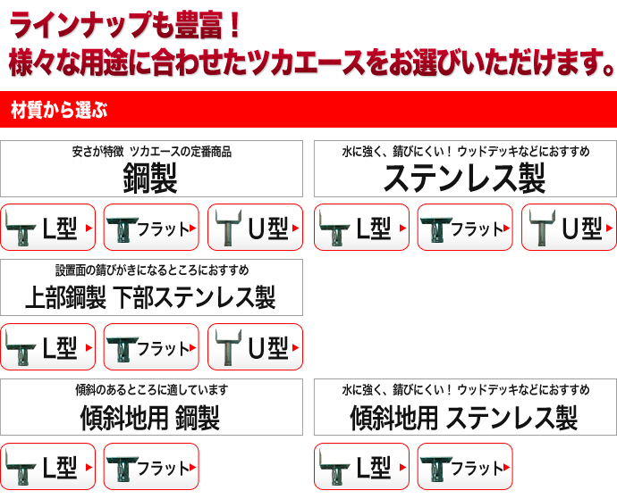 ツカエース材質から選ぶ