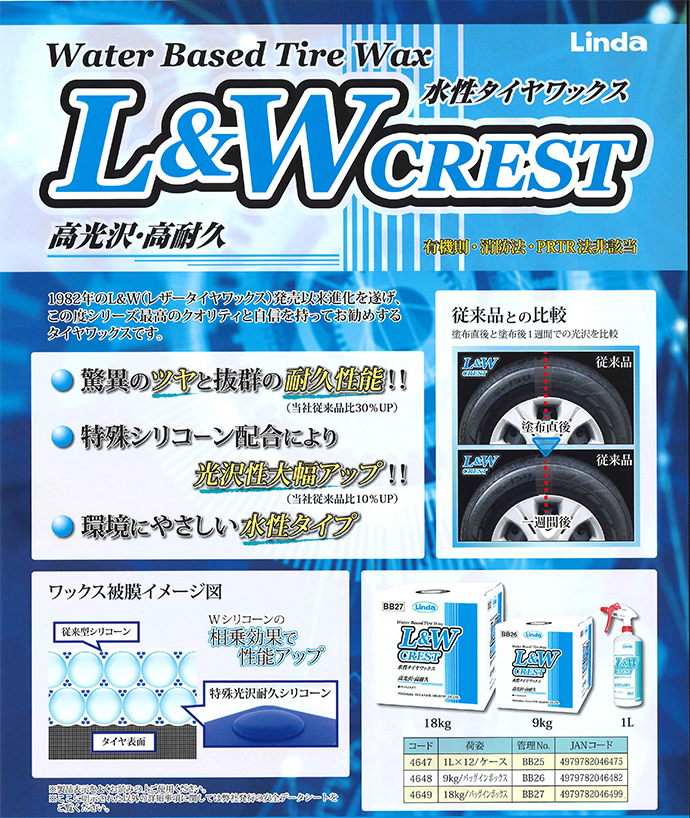 水性タイヤワックス LWクレスト BB25 1L×12本入 横浜油脂工業｜その他キッチン、日用品、文具